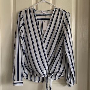 NWT white, black and blue striped blouse, small on me